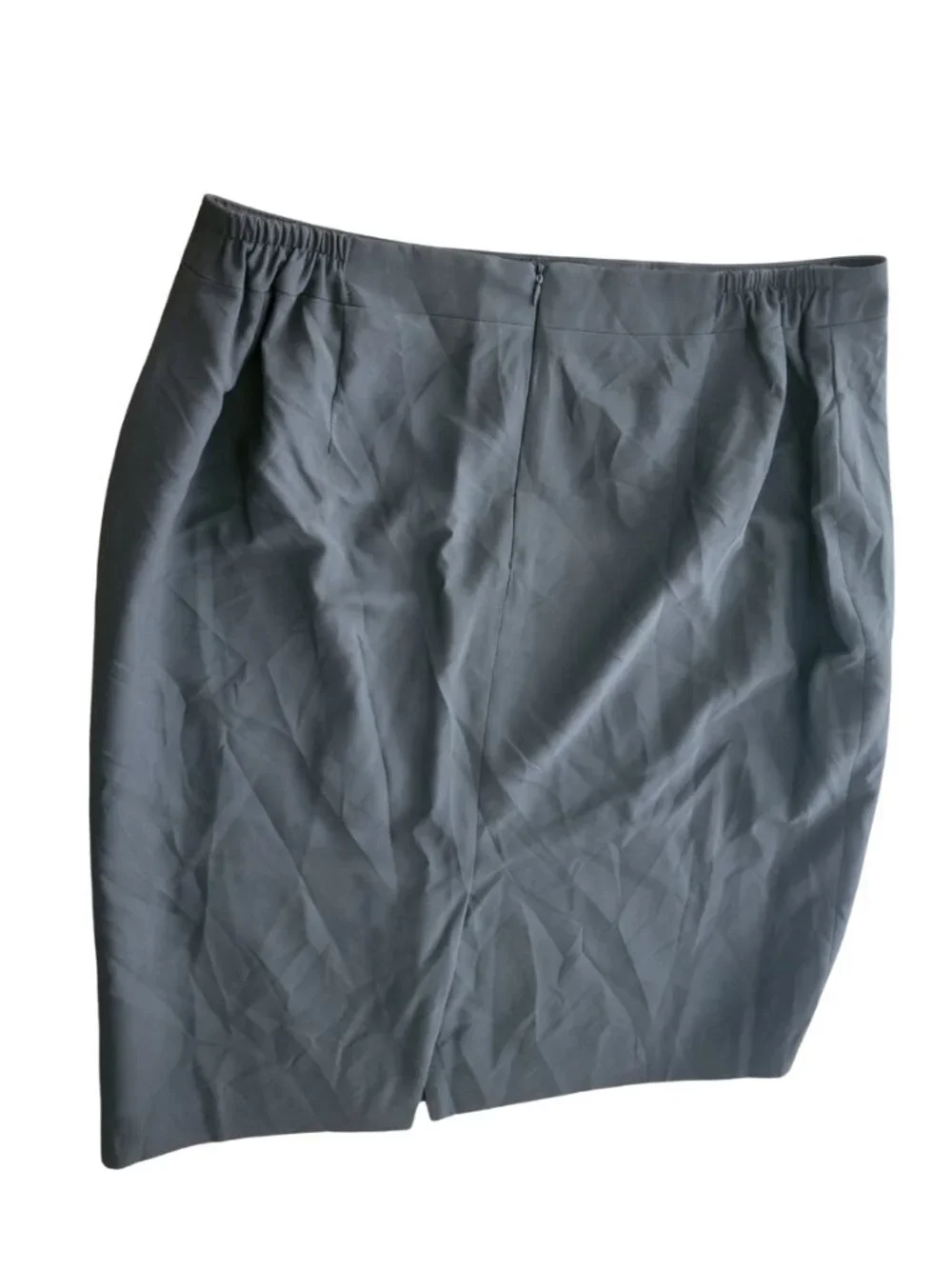 Black Midi Office/Suit Pencil Skirt w Side Elastic Inserts at Zip Closure Waist